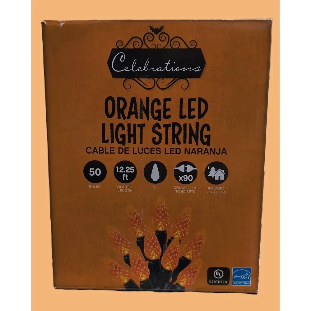 Orange LED Light String Textured 50 Bulbs Per Box, 2 Box Lot Total 100‎ Lights